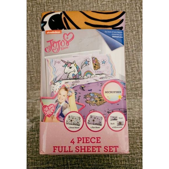 Nickelodeon JoJo Siwa 4 Piece Full Size Sheet Set Cob the Unicorn BowBow the Dog - Picture 1 of 5